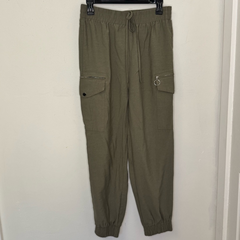 Lulus The Bottom Line Olive Cargo Jogger Pants M